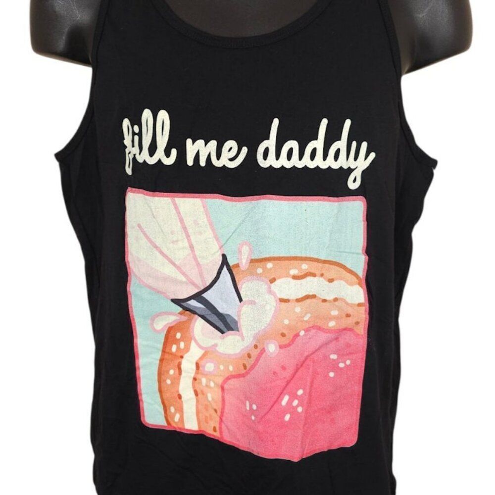 Fill Me Daddy Tank Top Mens Size Medium Black Donut Funny Adult Humor Joke